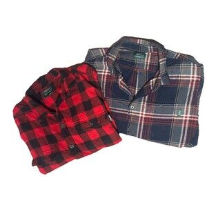 Lot Of 2 Woolrich Flannel Shirt Mens 2XL Long Sleeve  Button Front Plaid Cotton
